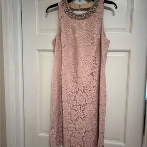 Eliza J Blush Lace Dress with Embellished Collar